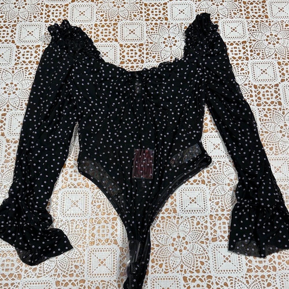 PrettyLittleThing Black Mesh Top with White Dots